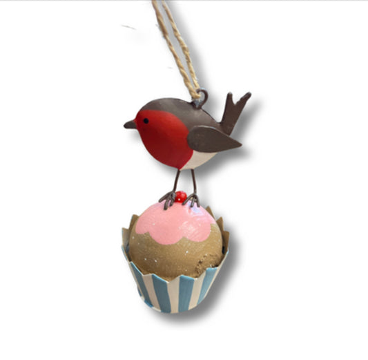 Robin in a cup cake hanging Christmas decoration by Shoeless Joe