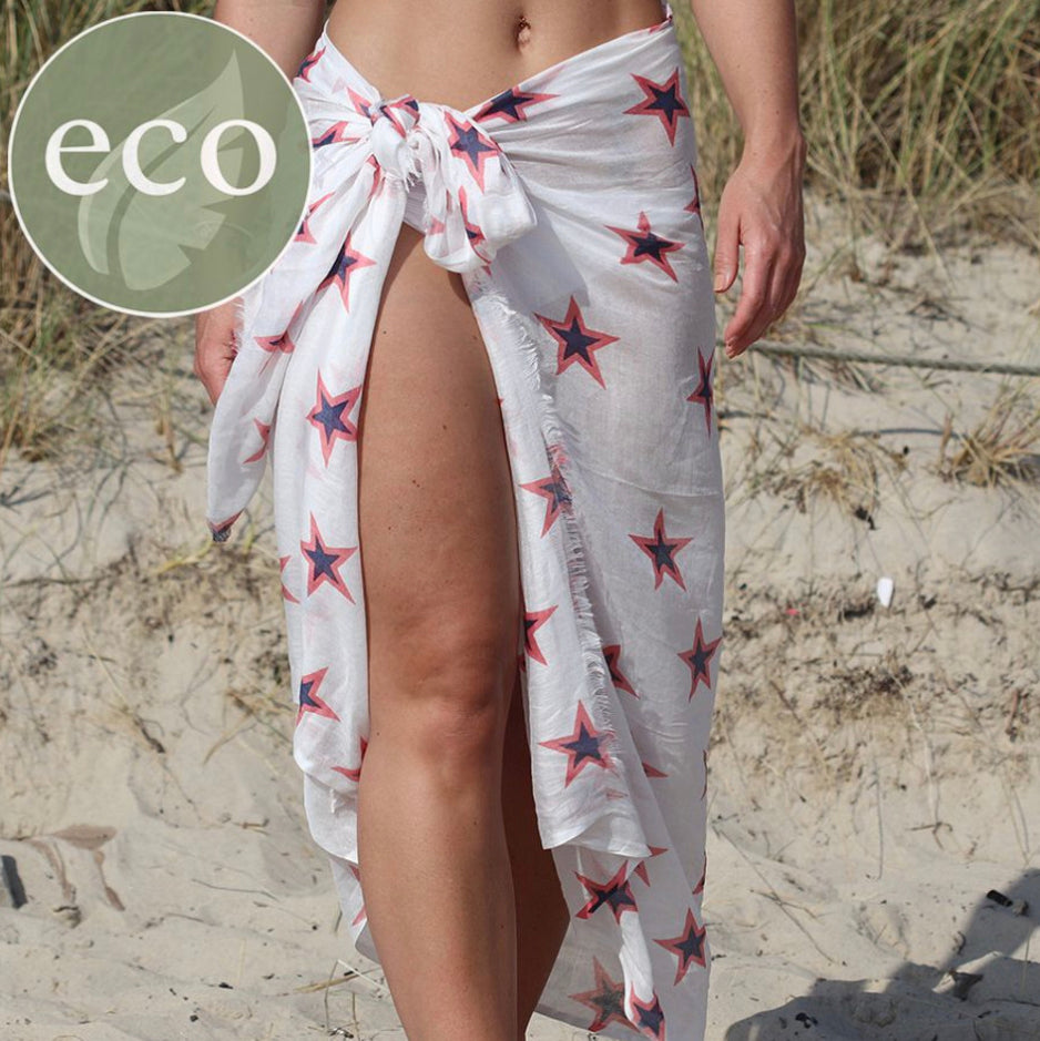 White, navy and pink star print scarf/ sarong by POM