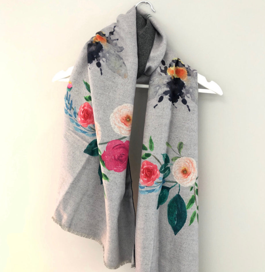 Grey bee design scarf/ wrap by Zelly