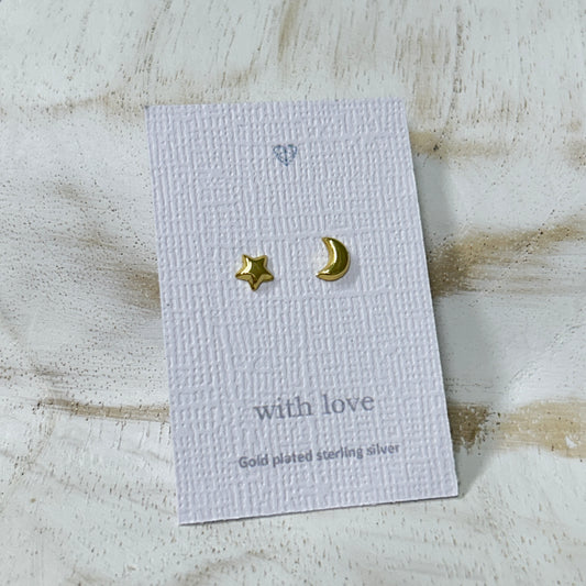 Star & moon gold stud earrings