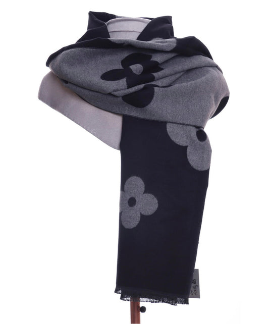 Black & grey daisy design large wrap/scarf by Zelly