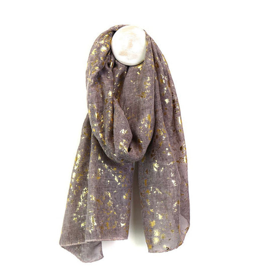 Mocha and rose gold scattered leaf print scarf