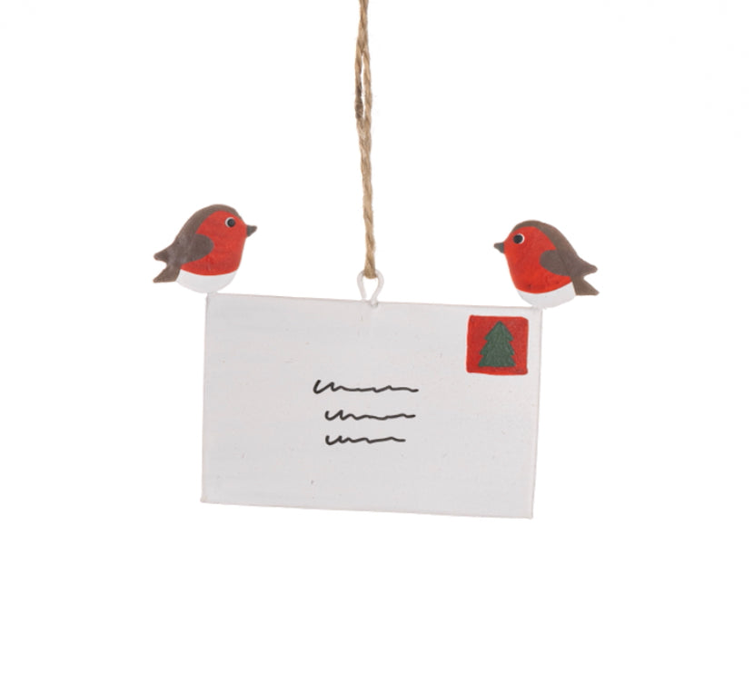 Delivering the Christmas card.  Robin hanging Christmas decoration by Shoeless Joe