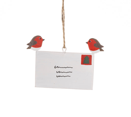 Delivering the Christmas card.  Robin hanging Christmas decoration by Shoeless Joe