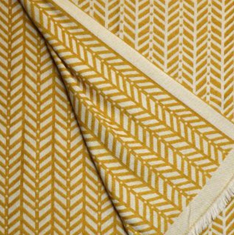 Mustard and ecru chevron reversible scarf by POM