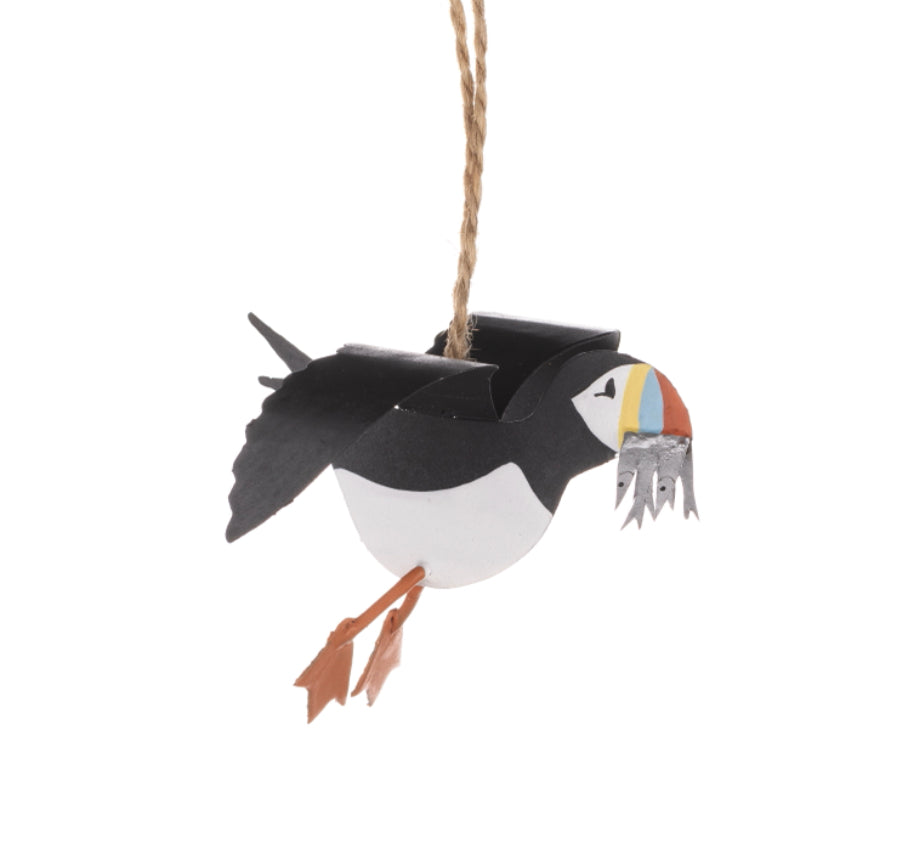 Puffin & sandeels hanging decoration by Shoeless Joe