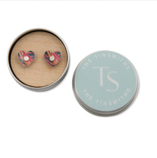 Tiger Lily Vintage Floral Heart Studs In A Tin By The TinSmiths