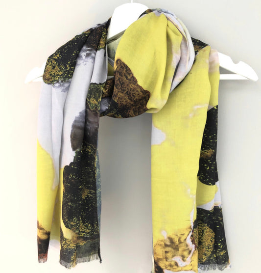 Lime greens & grey Digital printed scarf   By Zelly