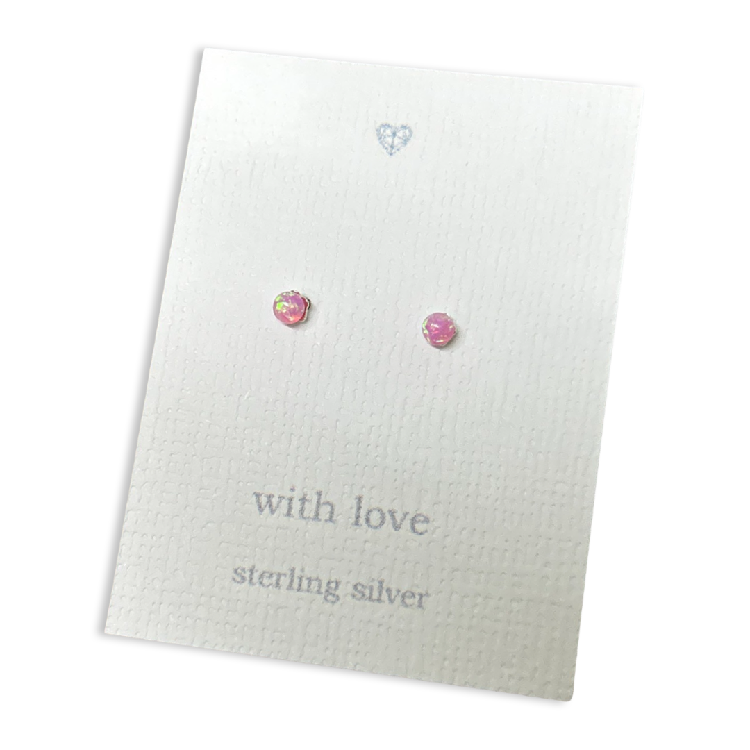 Pink opal tiny sterling silver earrings