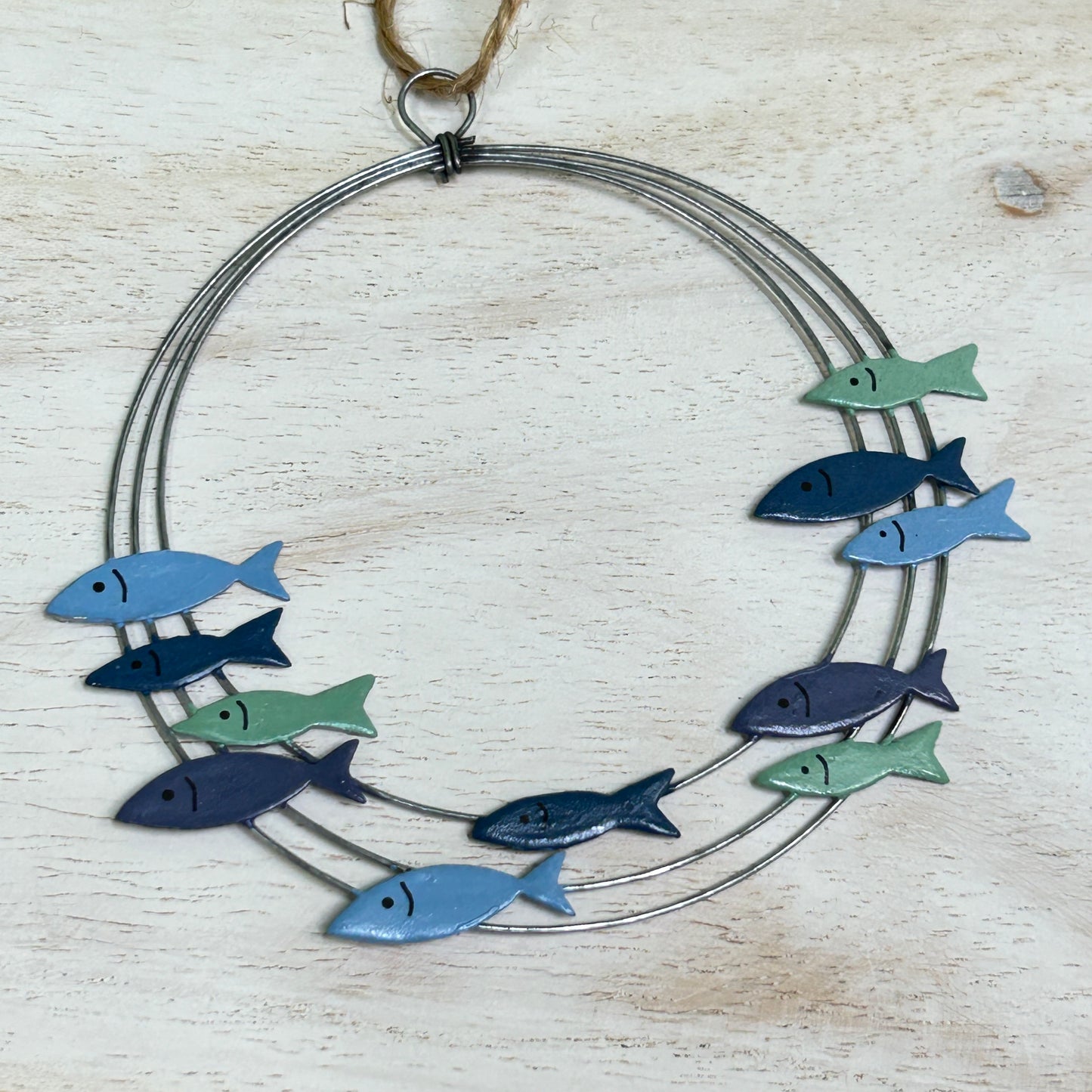 Blue shoal ring of fish hanging decoration
