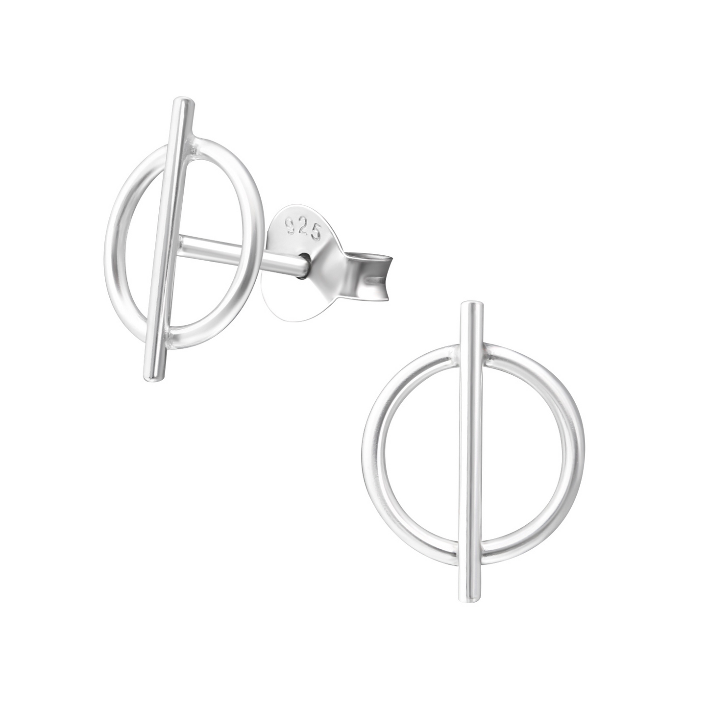 Circle & bar sterling silver stud earrings