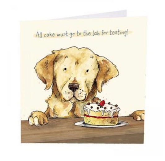 All the cake must go to the lab for testing .  Labrador. Birthday card