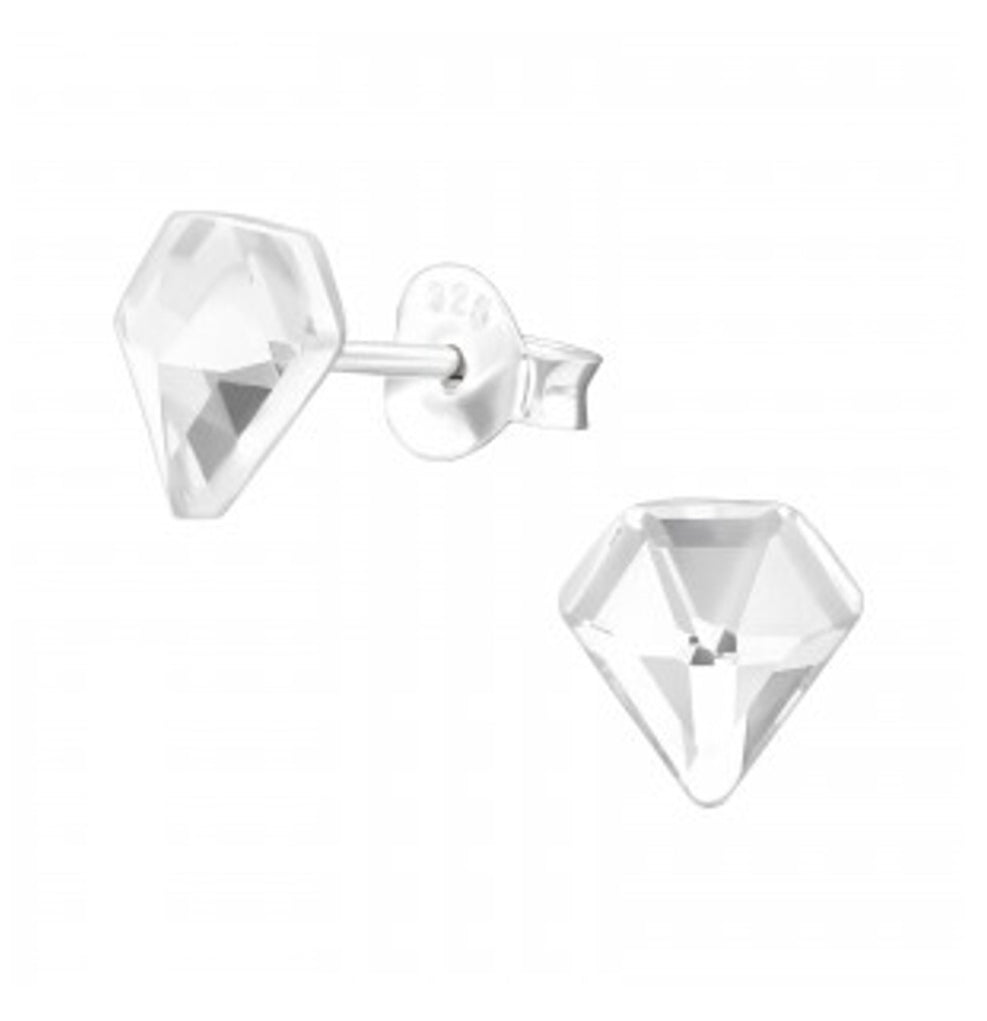 Diamond shape sterling silver & crystal stud earrings