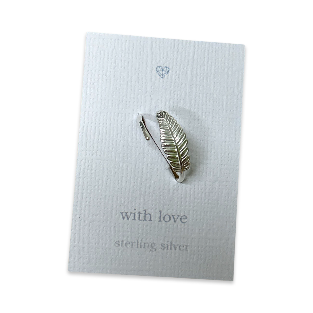 Feather sterling silver adjustable ring