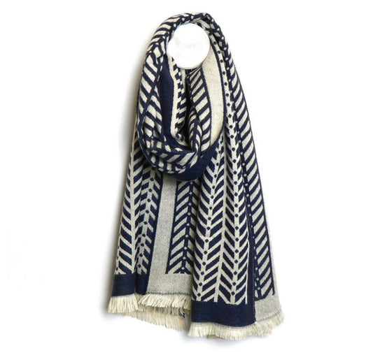 Navy and ecru chevron reversible scarf by piece of mind POM