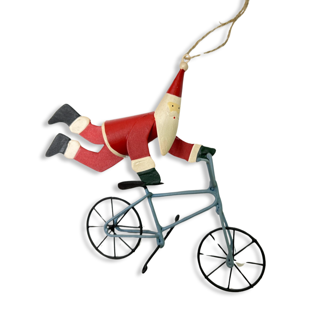 BMX riding Santa Christmas tree ornament