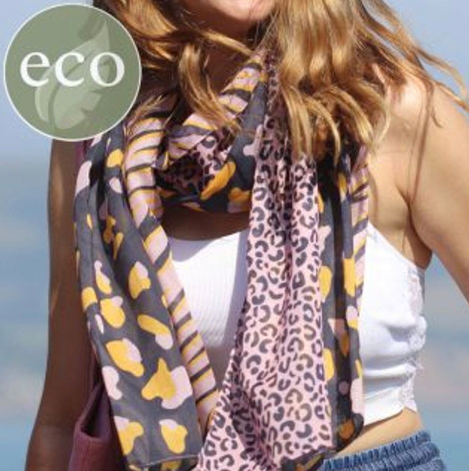 Recycled pink navy mix animal print scarf