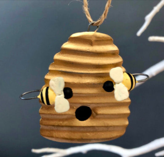Gold bee hive hanging decoration by shoeless Joe