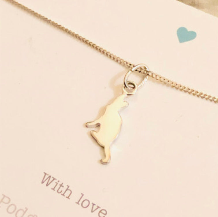 Cat silhouette sterling silver necklace.