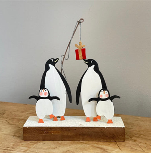 Penguins with present standing Ornament by Shoeless Joe