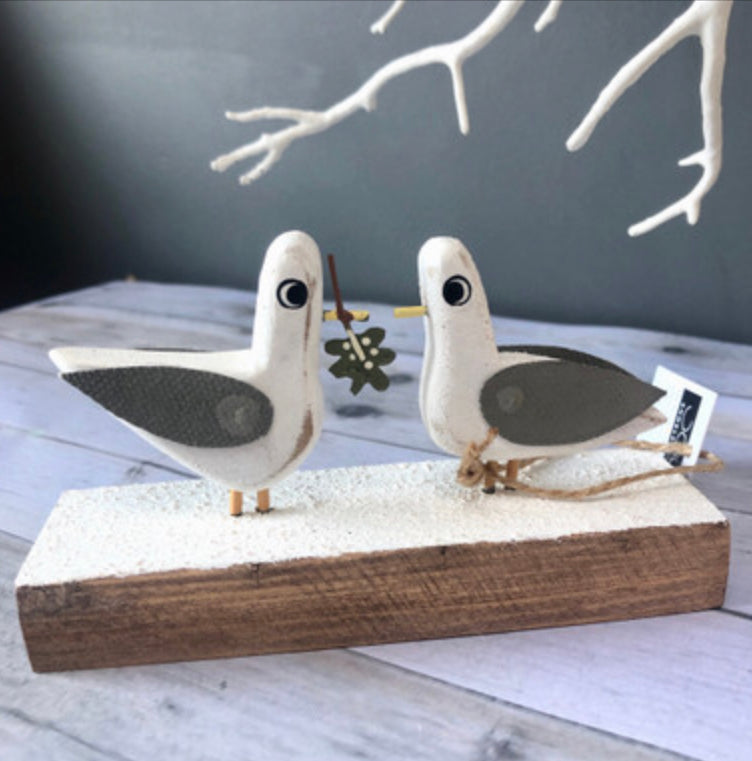 Seagull couple with mistletoe standing decoration by Shoeless Joe