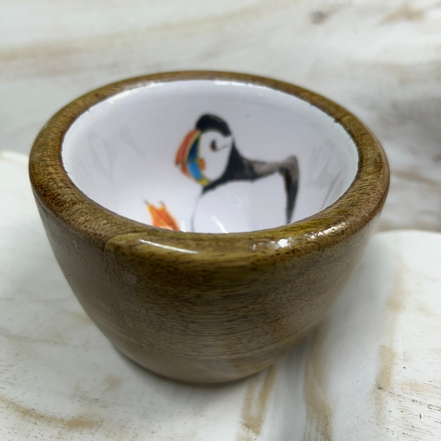 Puffin mango wood nut bowl (10cm) by Shoeless Joe