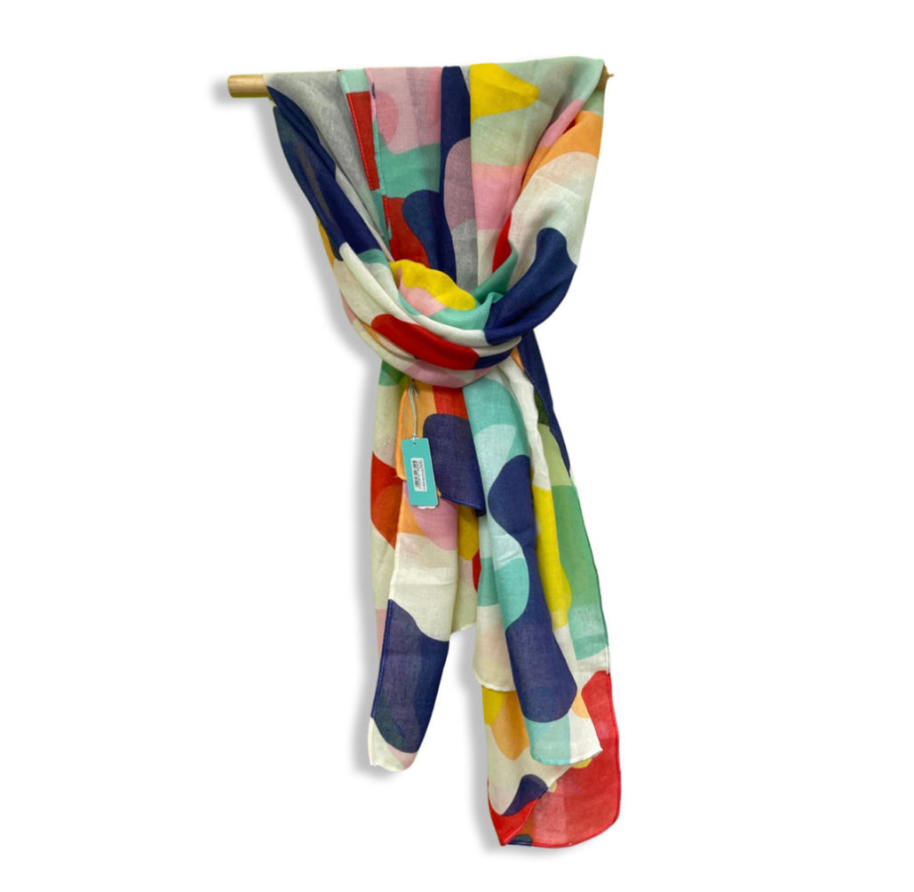 Bright multi coloured scarf made from recycled plastic by POM