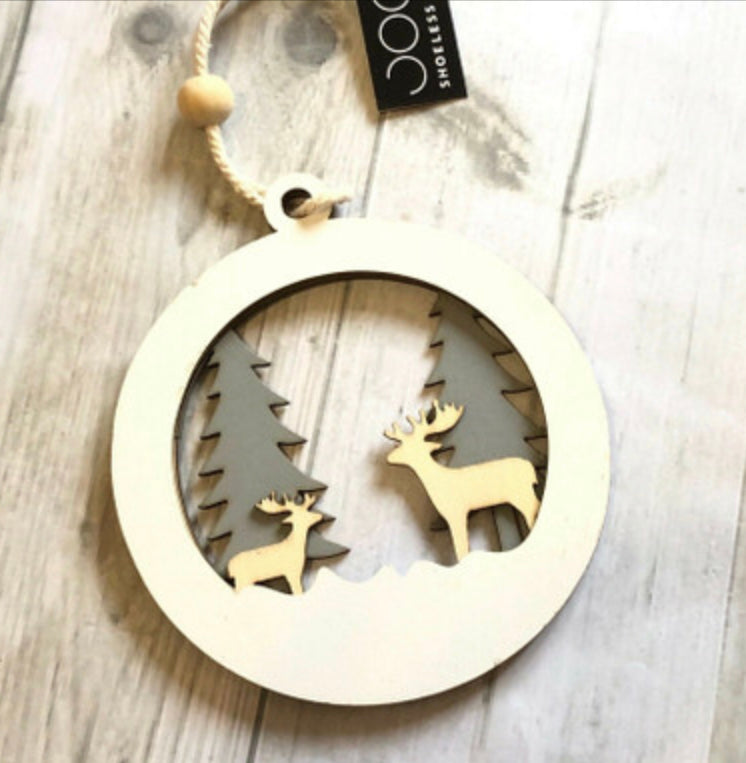 Deer family silhouette wooden Christmas decoration By Shoeless Joe