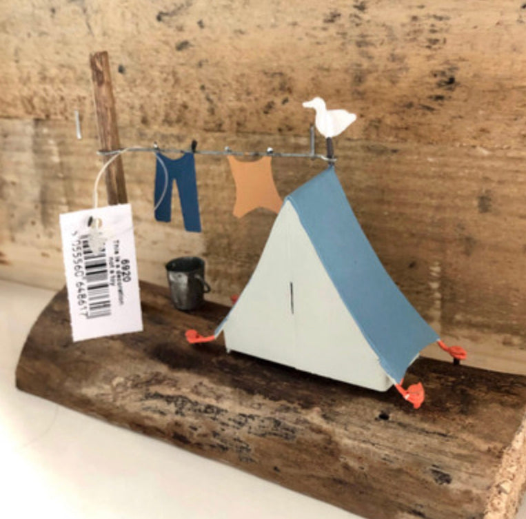 Seaside camp. Retro blue tent ornament by Shoeless Joe