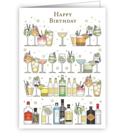 Gin Bottles & Drink  mini birthday card