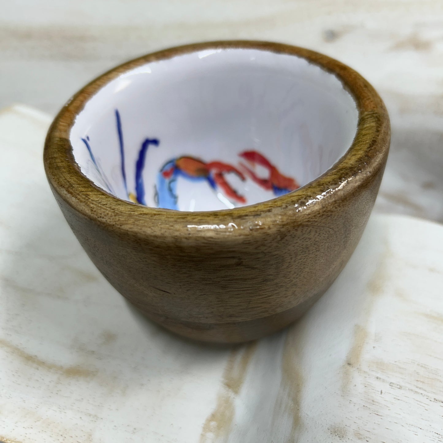 Blue crab small mango wood bowl by Shoeless Joe