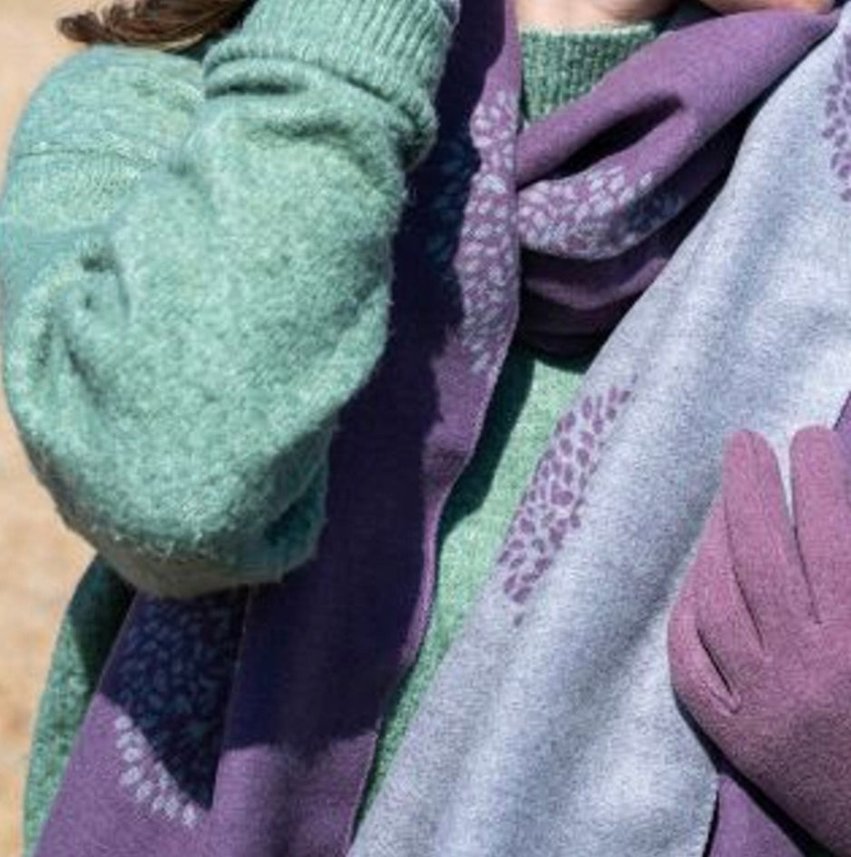 Reversible lilac and grey large mulberry tree scarf