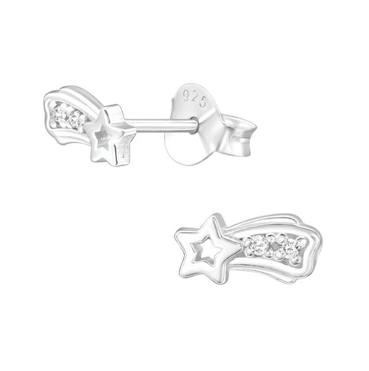 Tiny shooting star cubic zirconia sterling silver stud earrings