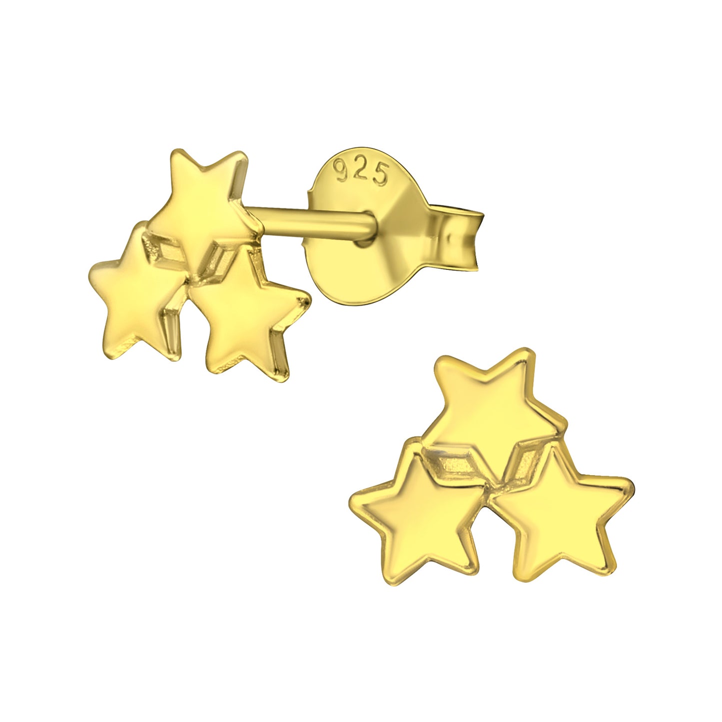 Triple gold star stud earrings