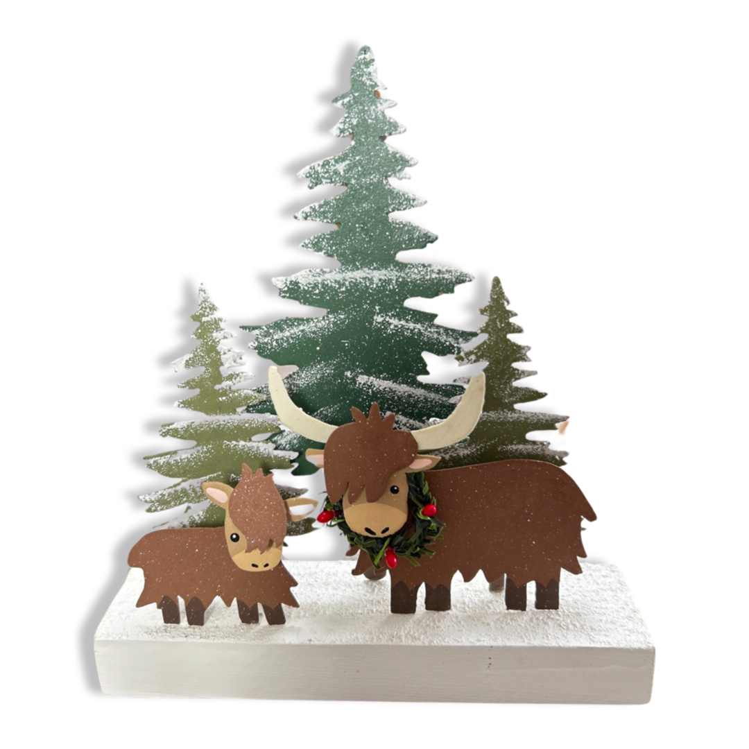 Winter coo highland cow with baby Christmas ornament