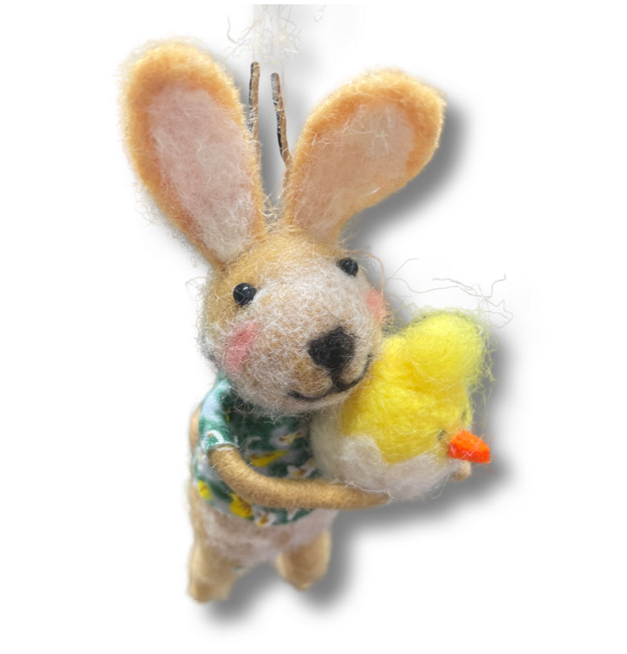 Clifford rabbit & his chick, hanging felt Easter decoration by Shoeless Joe