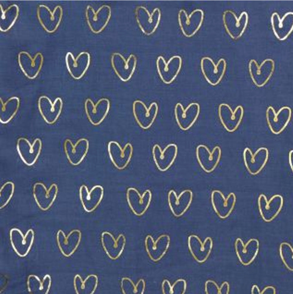 Denim blue and gold heart print scarf By Pom