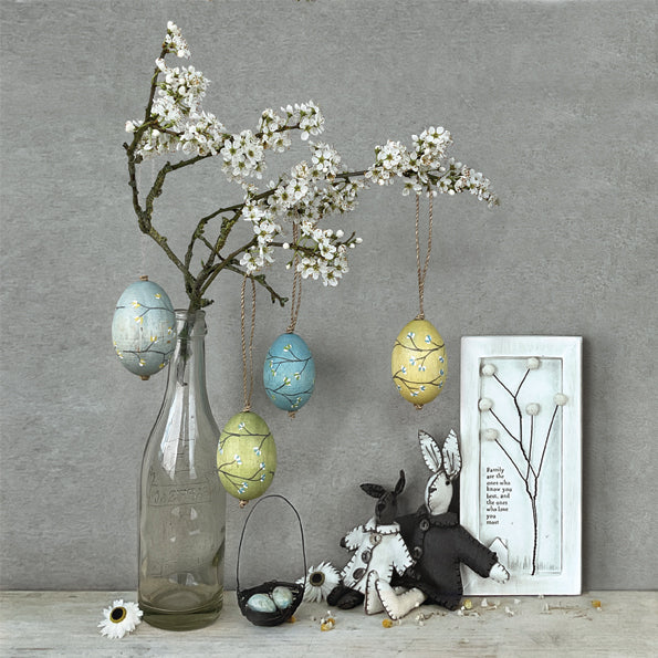 Blossom painted wooden hanging egg Easter decoration