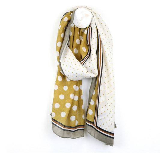 Mustard dotty print scarf with border By POM