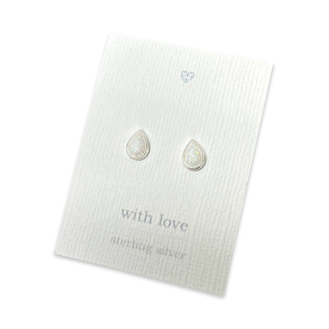 Tear drop opal sterling silver stud earrings