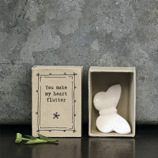 You make my heart flutter. Butterfly ceramic matchbox keepsake by East of India