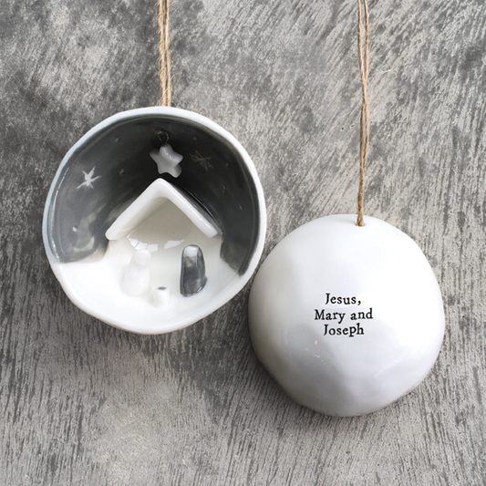 Half porcelain bauble-Jesus, Mary and Joseph