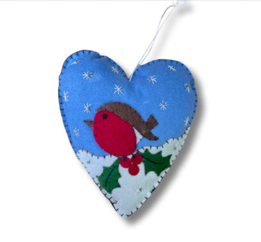 Felt robin heart Christmas decoration Shoeless Joe