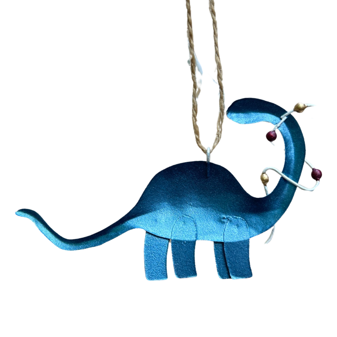 Brachiosaurus dinosaur with Christmas baubles hanging Christmas tree ornament