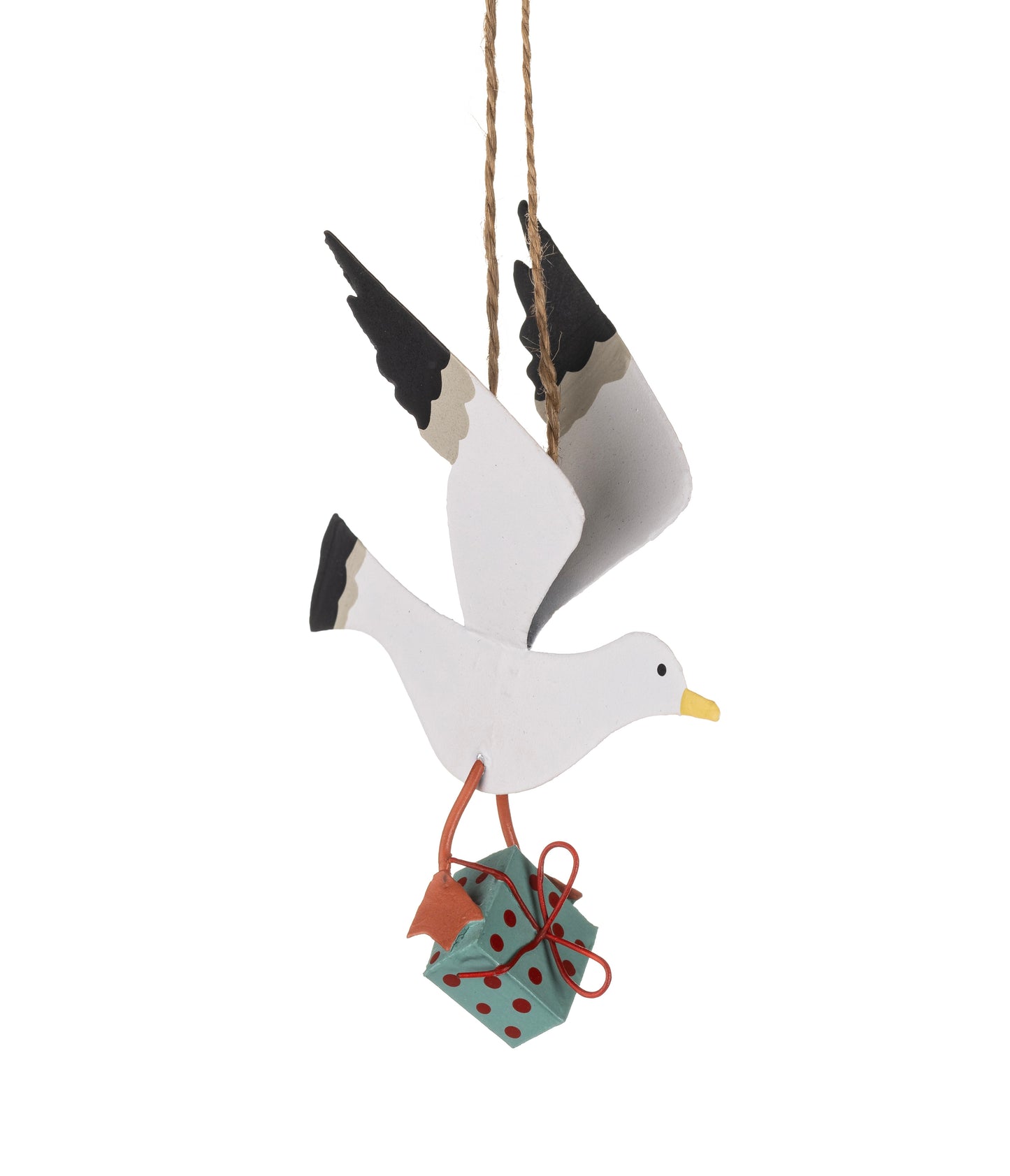 Seagull with Christmas present hanging decoration