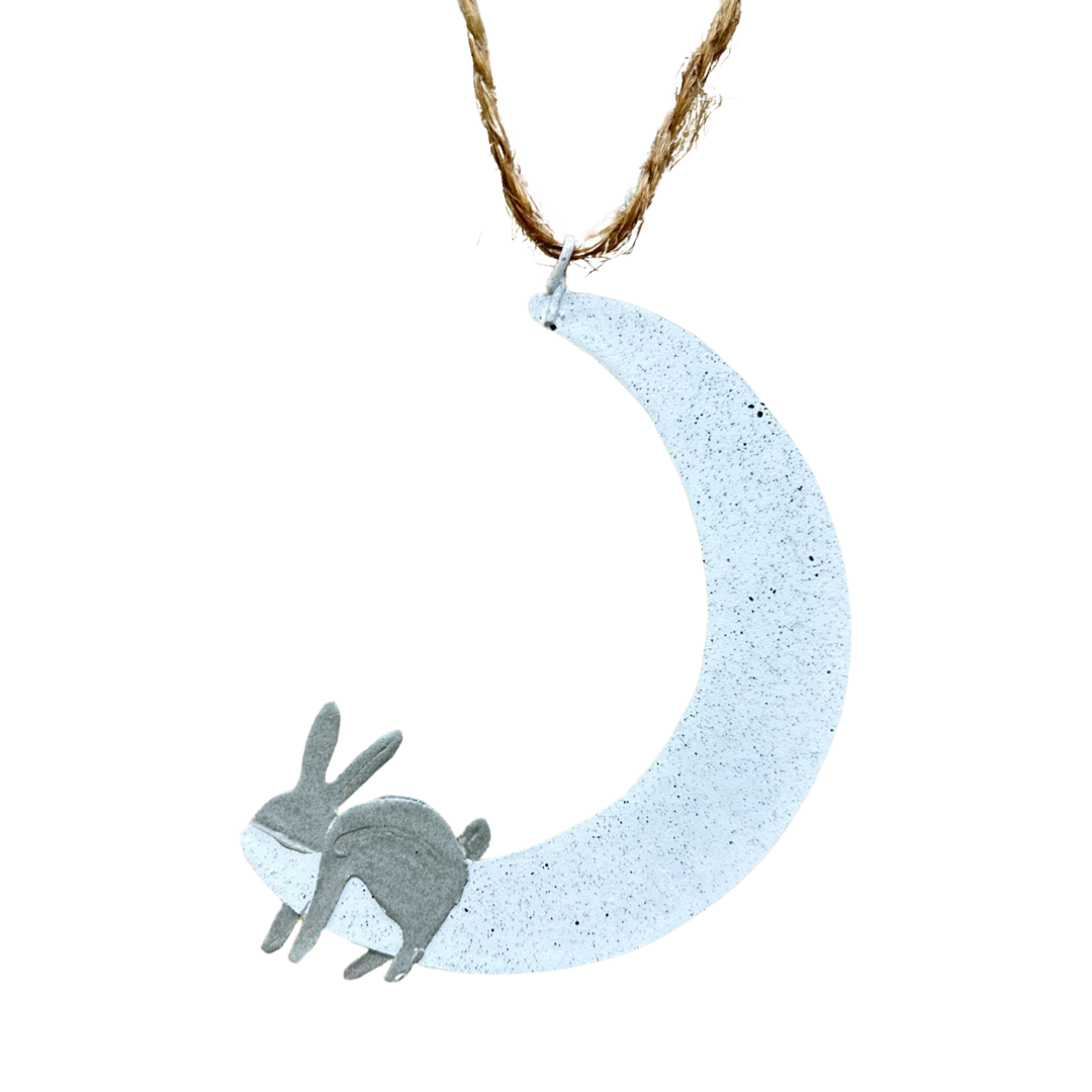 Hush moon & rabbit hanging decoration by shoeless joe