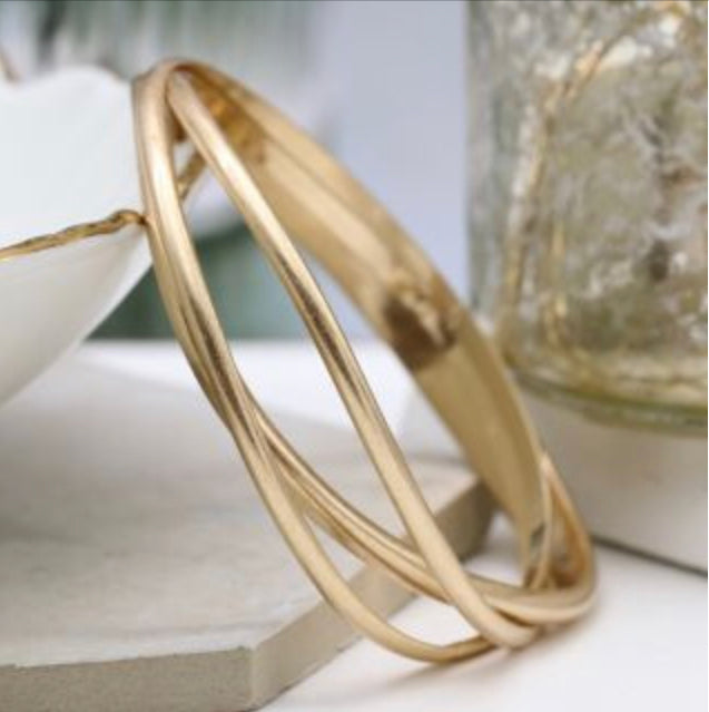 Golden triple organic shape bangles by piece of mind