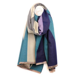 Teal and navy mix colour block scarf