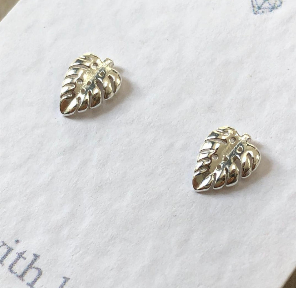 Leaf sterling silver stud earrings