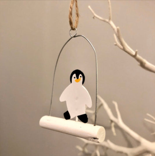 Penguin on a twig hanging Christmas decoration by Shoeless Joe